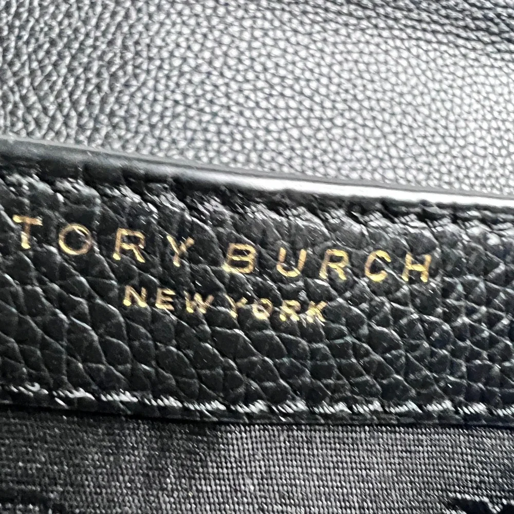 Tory Burch Britten Combo Crossbody Bag Black‎ Pebbled Leather Gold Chain Logo